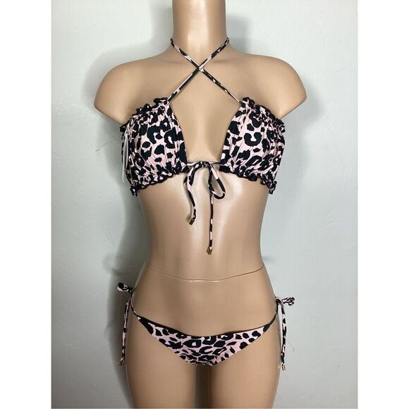 New. PQ pink leopard Ruched Bandeau Bikini. Small. Retails $152 - Picture 5 of 11